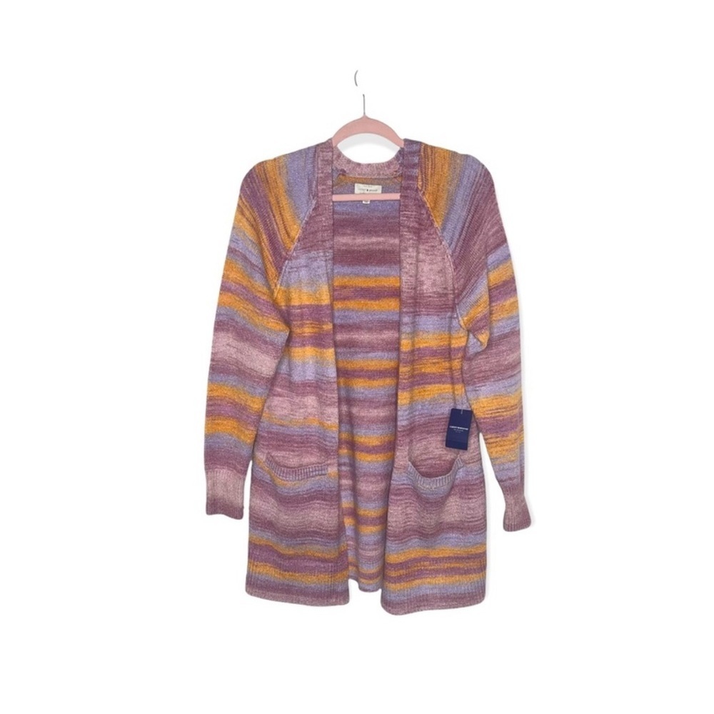 LUCKY BRAND Space Dye Malibu Open Front Cardigan Sweater with Hand Pockets S NWT - Picture 4 of 11